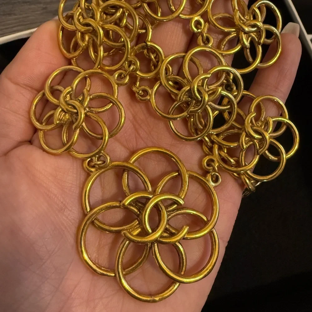 Vintage Chanel Gold CC Flower Collar Necklace